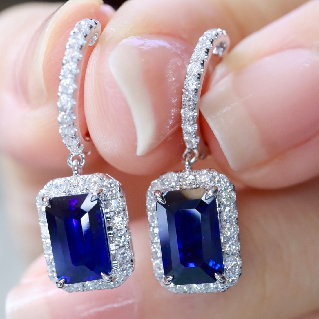 14k Gold 3.36 Ctw Natural Sapphire & Diamond Earrings - 6