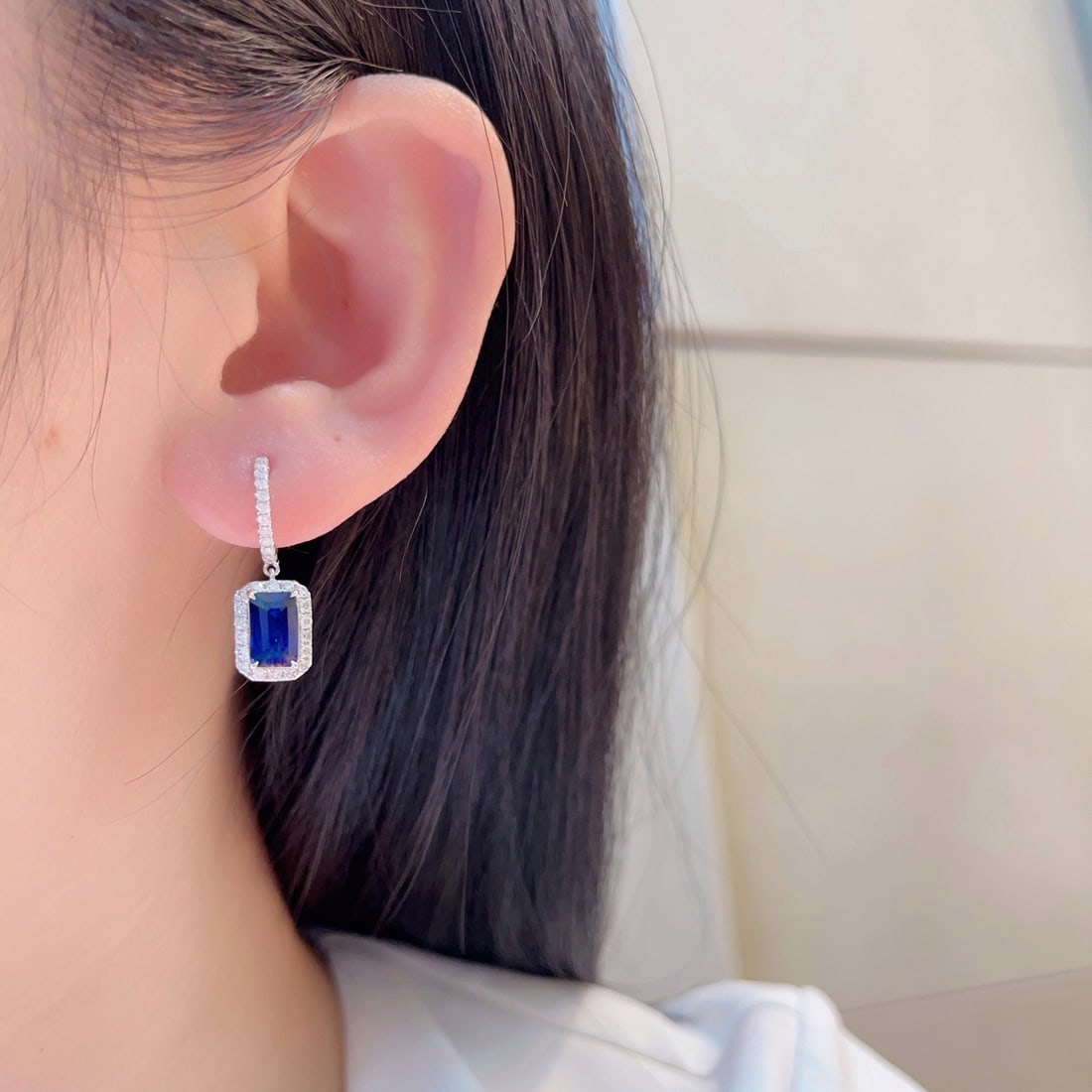 14k Gold 3.36 Ctw Natural Sapphire & Diamond Earrings - 7