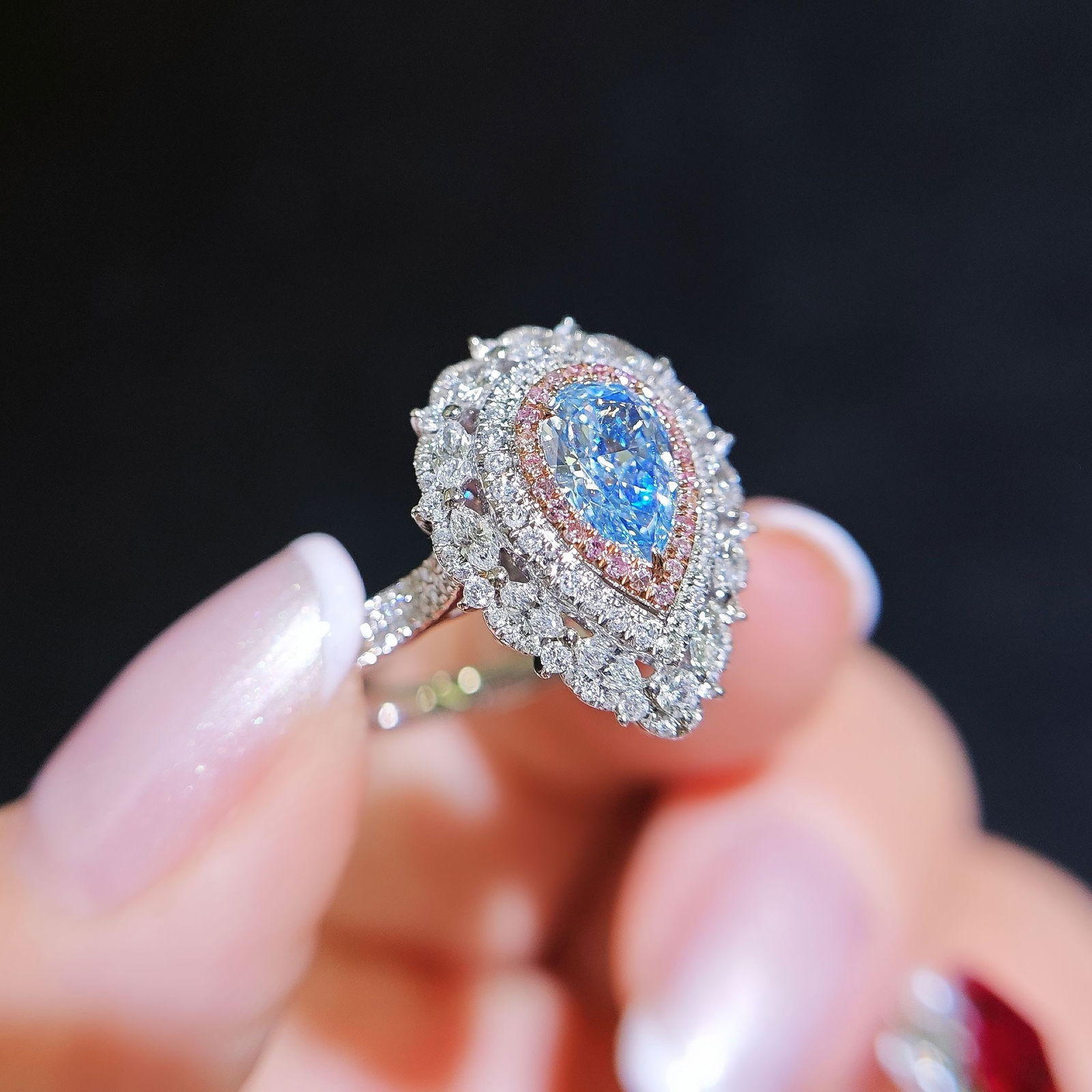 14k Gold 1.65 Ctw Natural Blue Diamond & Diamond Ring/pendant( Without Chain ) - 2