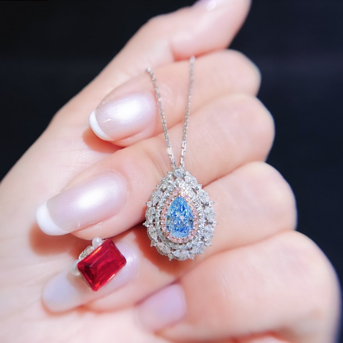 14k Gold 1.65 Ctw Natural Blue Diamond & Diamond Ring/pendant( Without Chain ) - 3