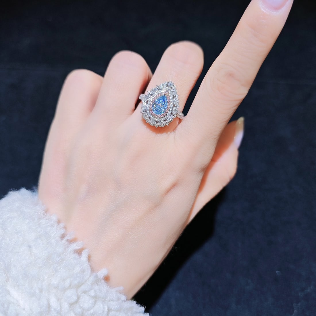 14k Gold 1.65 Ctw Natural Blue Diamond & Diamond Ring/pendant( Without Chain ) - 5