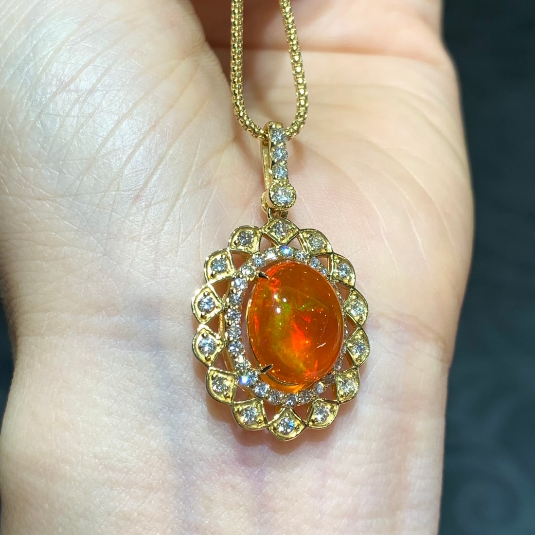 14k Gold 4.84 Ctw Natural Opal & Diamond Pendant( Without Chain ) - 3