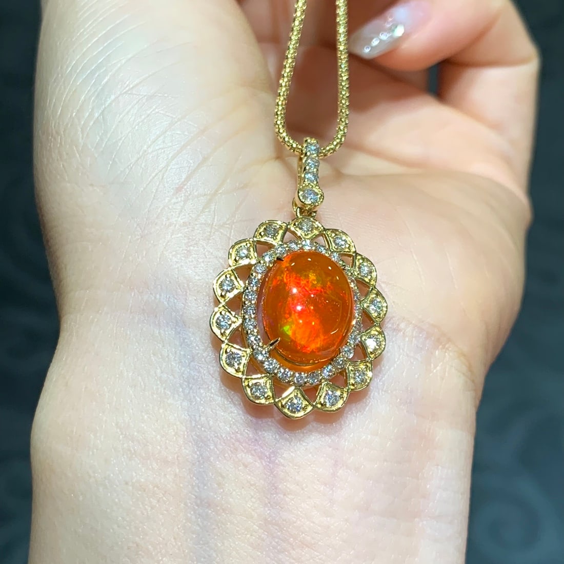 14k Gold 4.84 Ctw Natural Opal & Diamond Pendant( Without Chain ) - 4