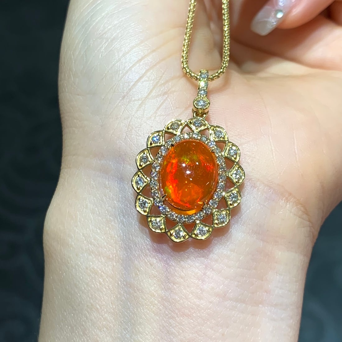 14k Gold 4.84 Ctw Natural Opal & Diamond Pendant( Without Chain ) - 5