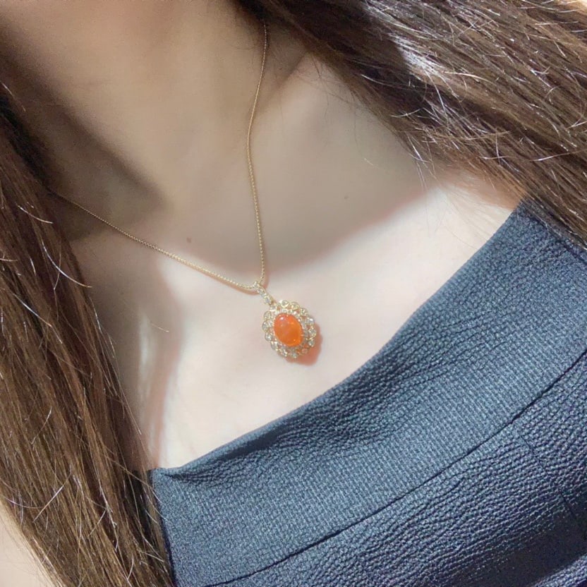 14k Gold 4.84 Ctw Natural Opal & Diamond Pendant( Without Chain ) - 6