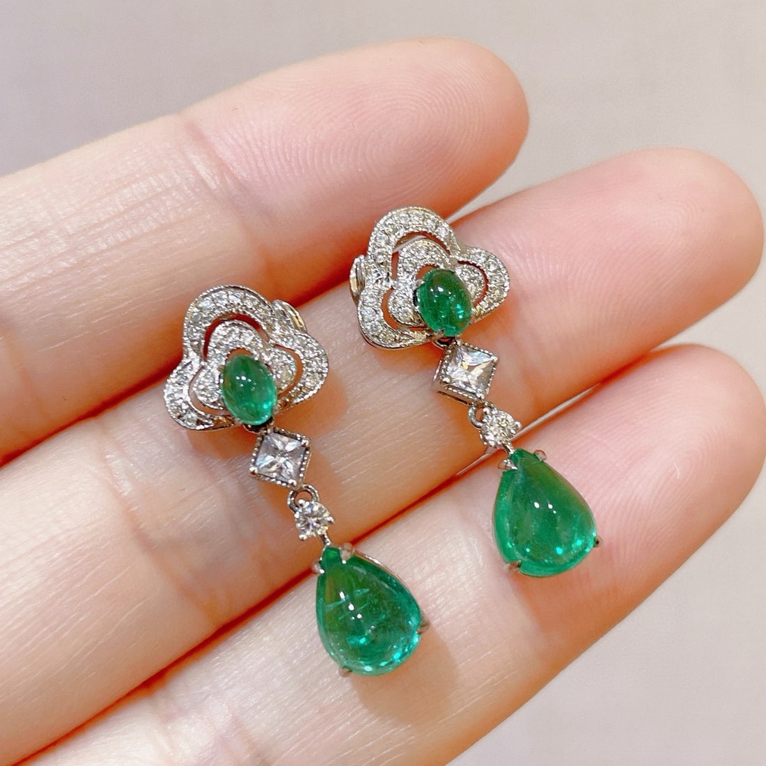 14k Gold 3.05 Ctw Natural Emerald & Diamond Earrings - 2
