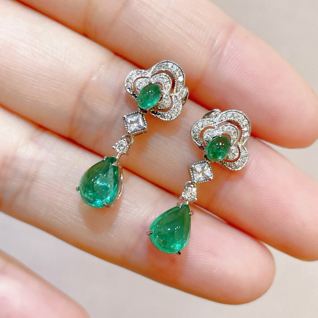 14k Gold 3.05 Ctw Natural Emerald & Diamond Earrings - 3