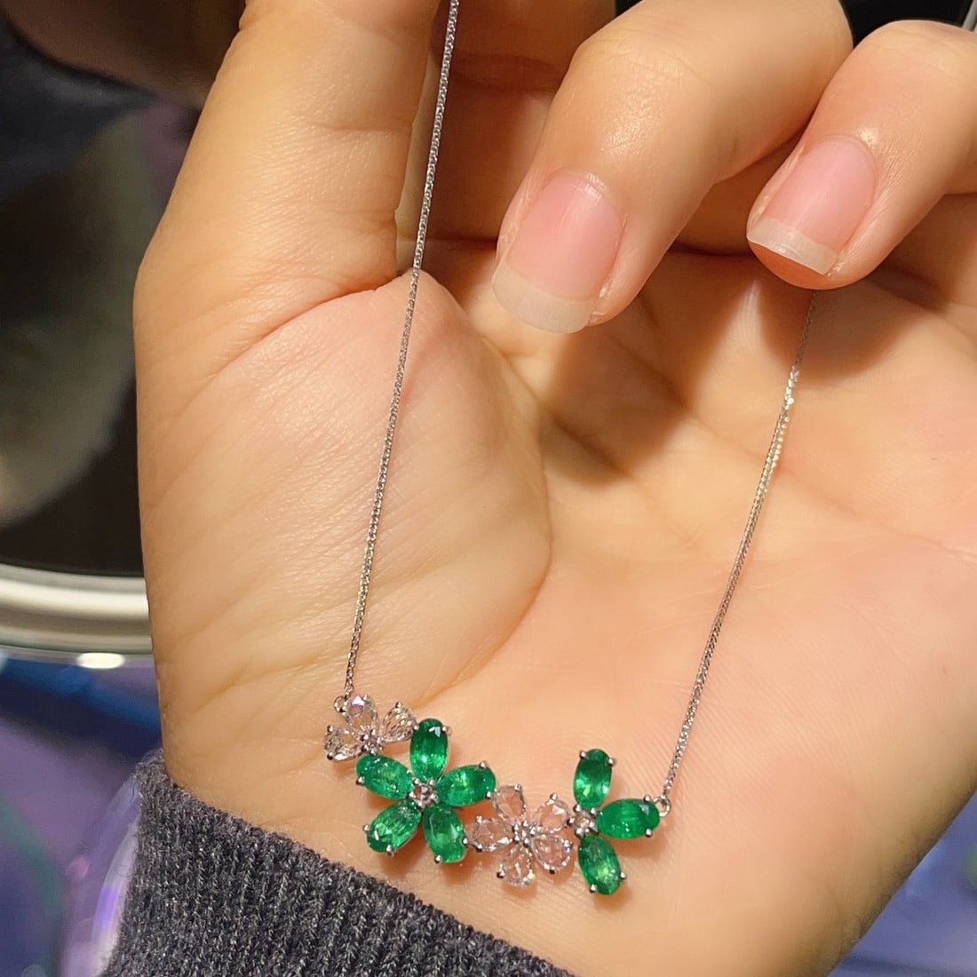 14k Gold 2.80 Ct Natural Emerald & Sapphire Necklace - 6