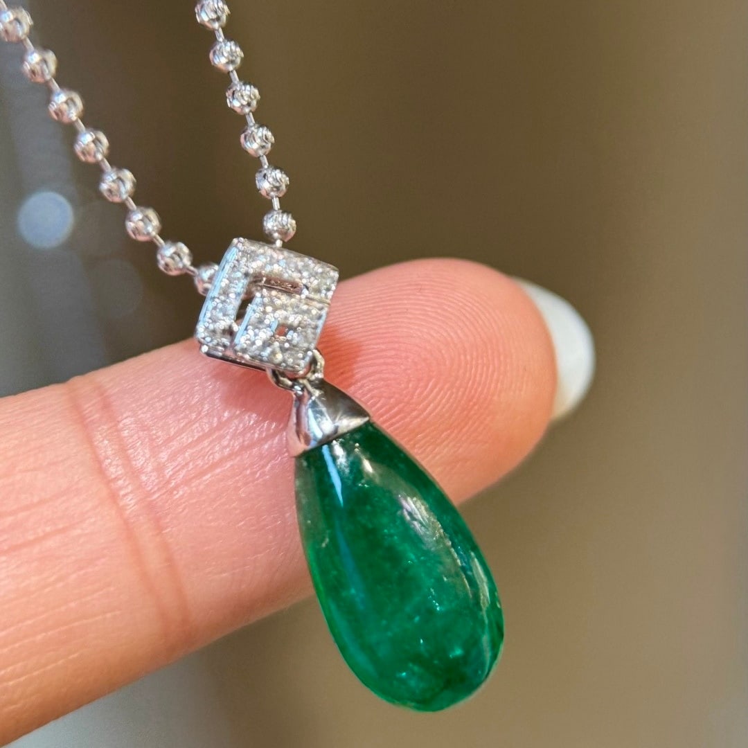 14k Gold 4.98 Ct Natural Emerald & Diamond Pendant( Without Chain ) - 3