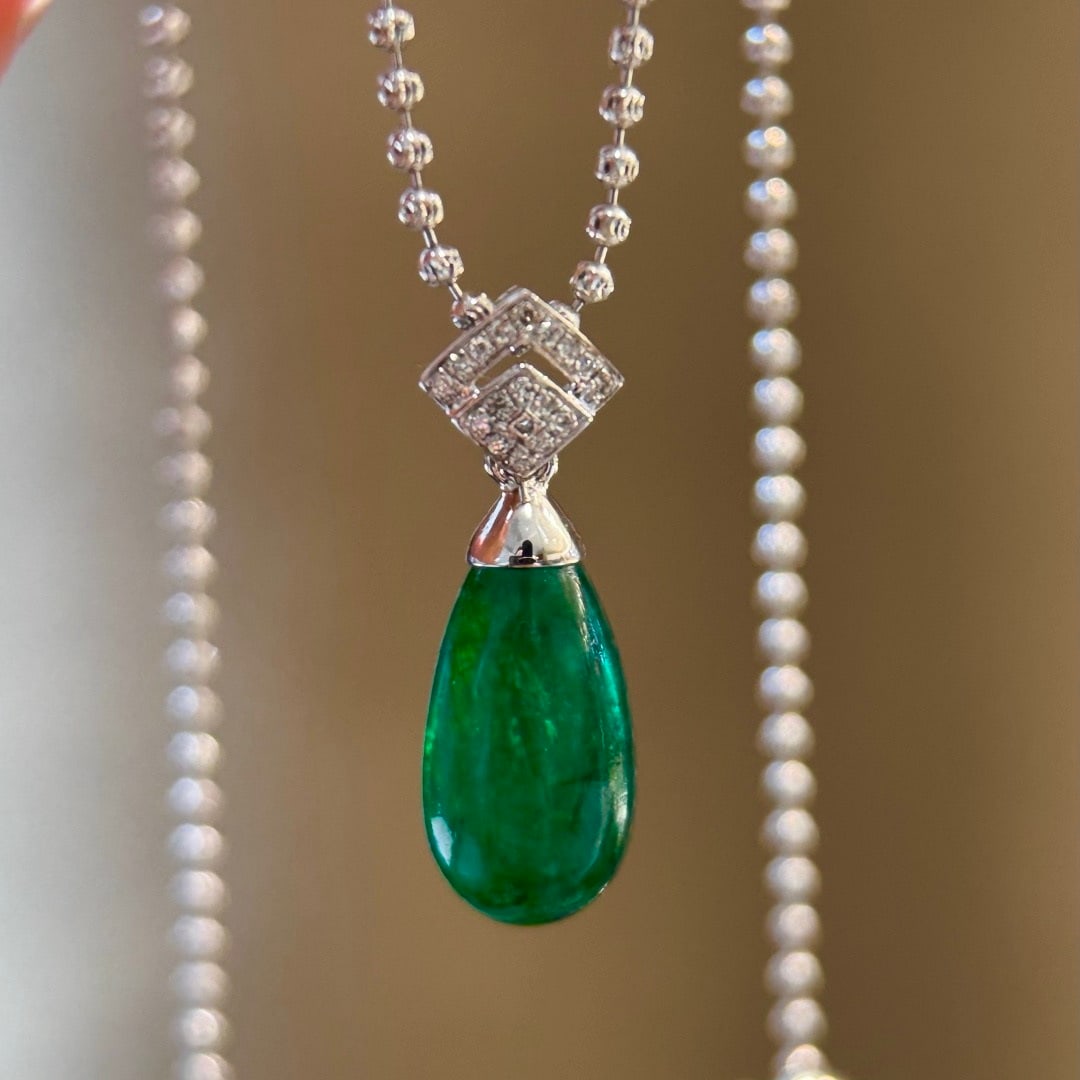 14k Gold 4.98 Ct Natural Emerald & Diamond Pendant( Without Chain ) - 7