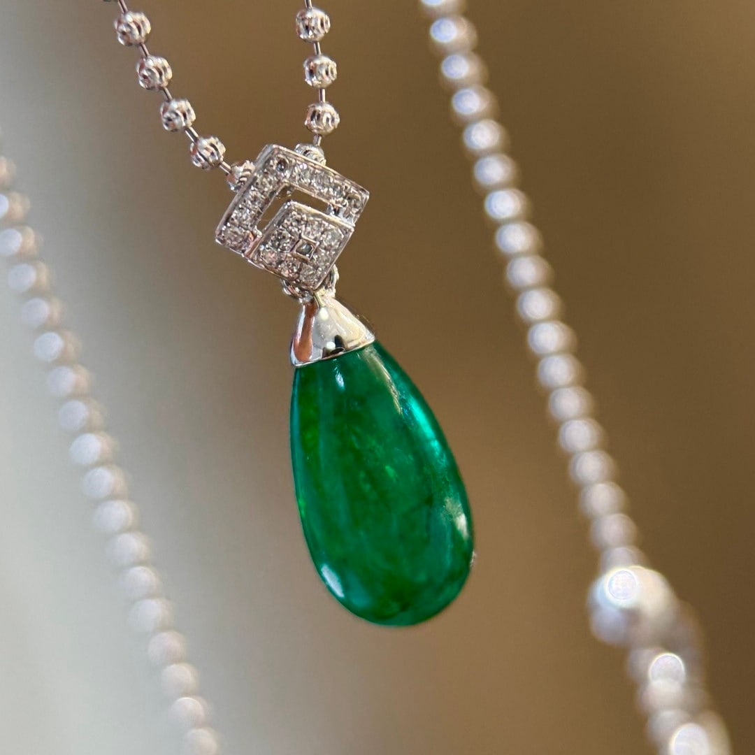 14k Gold 4.98 Ct Natural Emerald & Diamond Pendant( Without Chain ) - 8