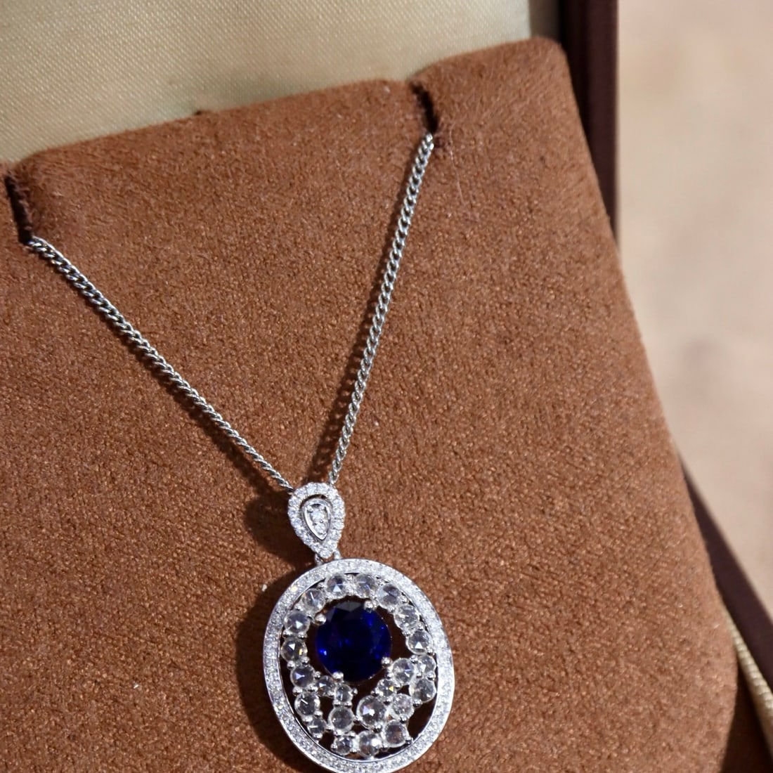 14k Gold 1.78 Ctw Natural Sapphire & Diamond Pendant( Without Chain ) - 2