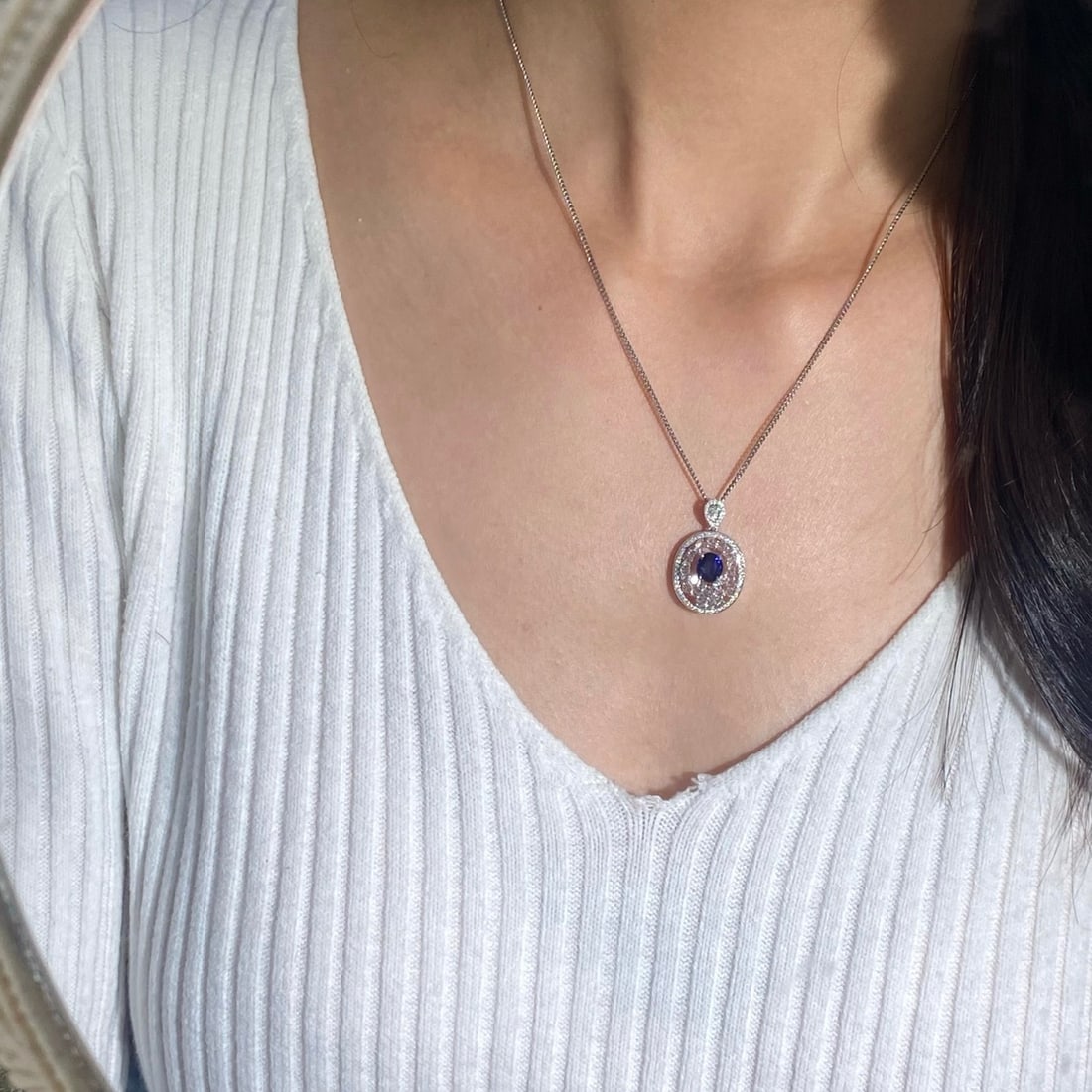 14k Gold 1.78 Ctw Natural Sapphire & Diamond Pendant( Without Chain ) - 8