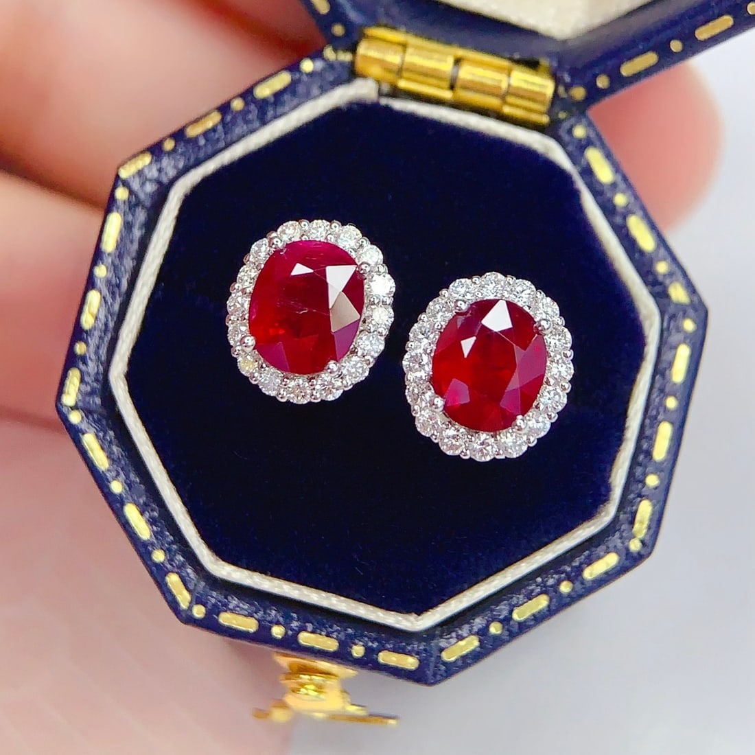 14k Gold 2 Ct Vivid Red Natural Ruby & Diamond Earrings - 2