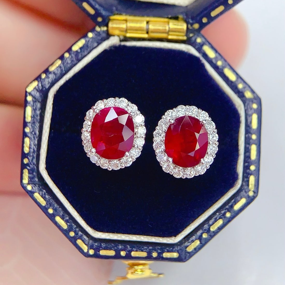 14k Gold 2 Ct Vivid Red Natural Ruby & Diamond Earrings - 4