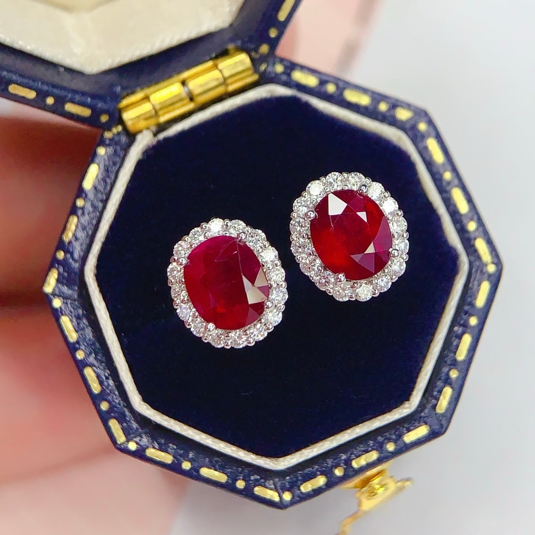 14k Gold 2 Ct Vivid Red Natural Ruby & Diamond Earrings - 5
