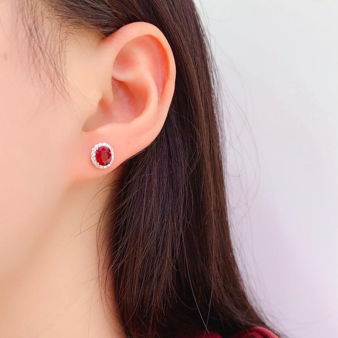 14k Gold 2 Ct Vivid Red Natural Ruby & Diamond Earrings - 6