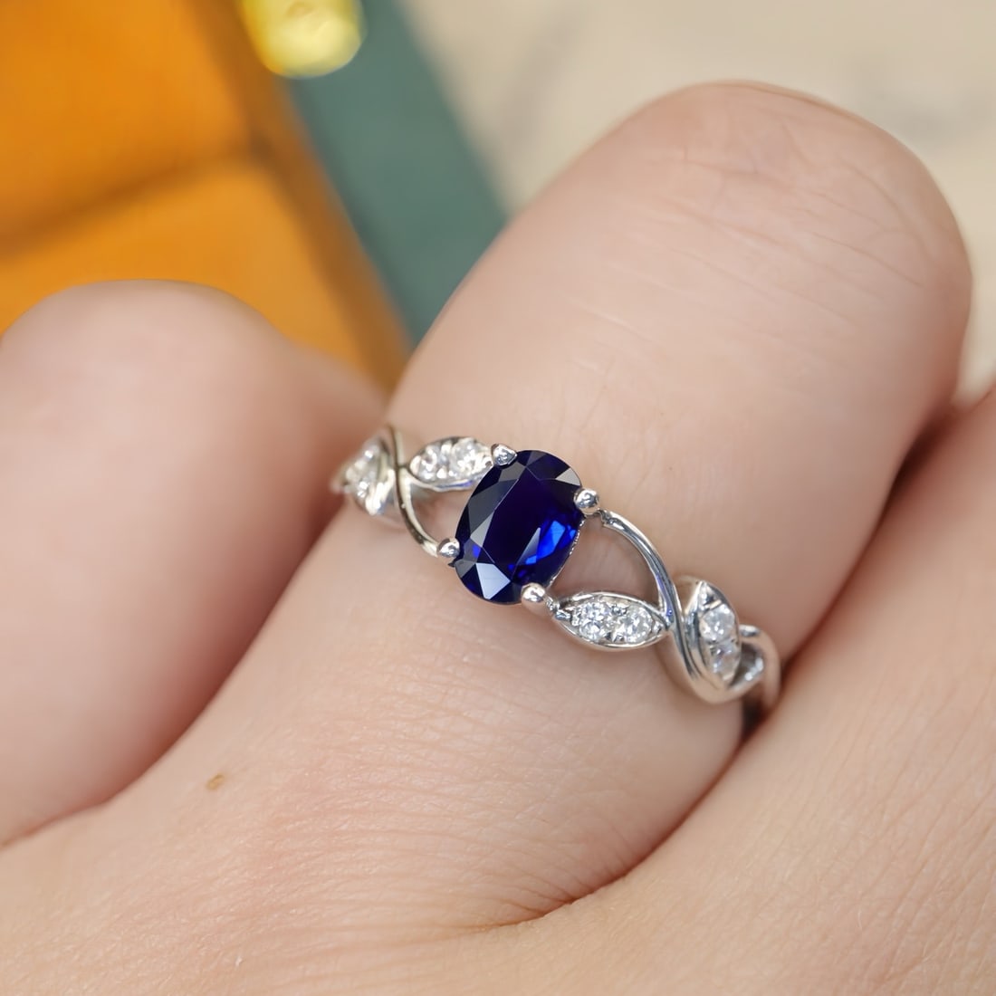 14k Gold 0.61 Ctw Natural Sapphire & Diamond Ring - 5