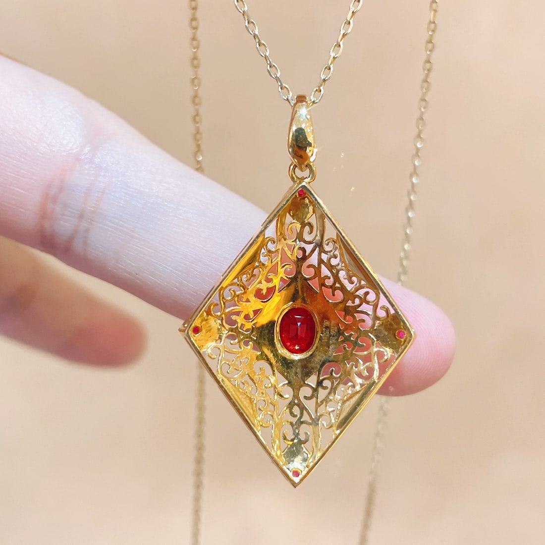 14k Gold 1.08 Ctw Natural Ruby & Diamond Pendant( Without Chain ) - 5