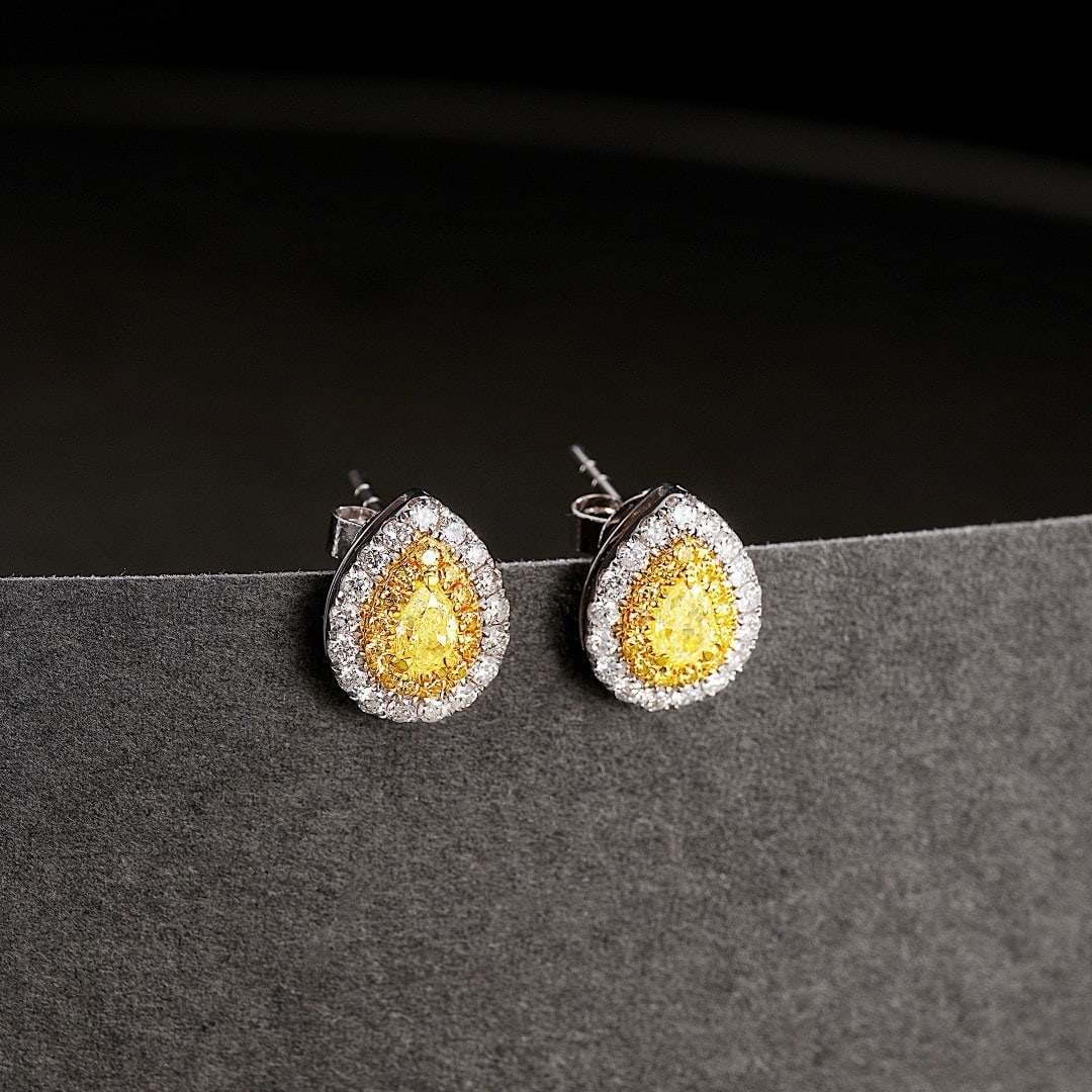 14k Gold 0.66 Ctw Natural Yellow Diamond Earrings - 2