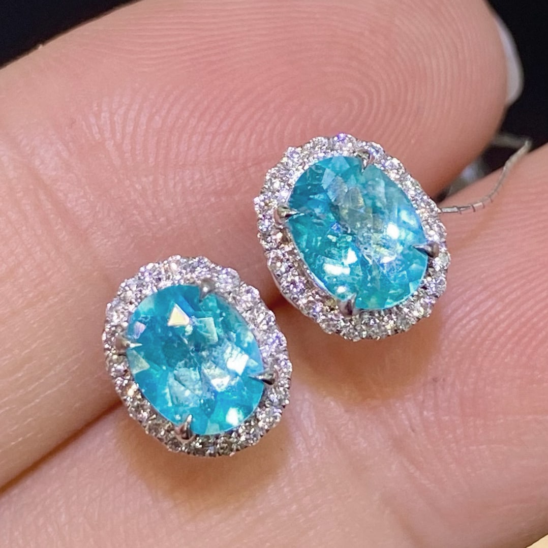 14k Gold 1.30 Ctw Natural Paraiba Tourmaline & Diamond Earrings - 3