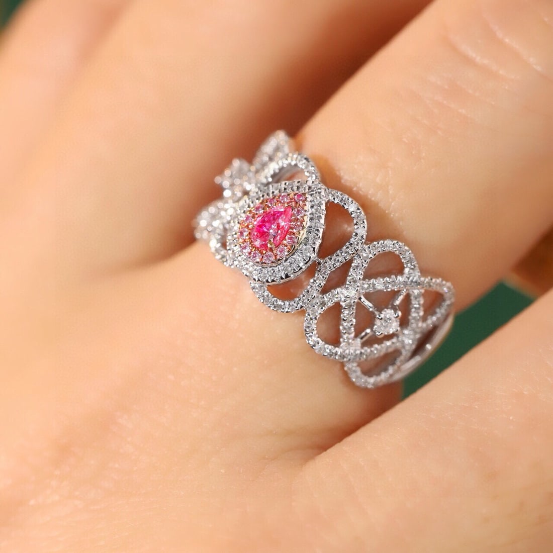 14k Gold 0.55 Ctw Natural Pink Diamond & Diamond Ring - 7