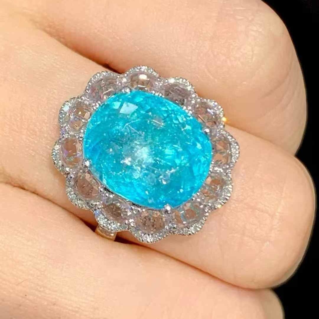 14k Gold 6.2 Ct Natural Paraiba Tourmaline & Diamond Ring - 6