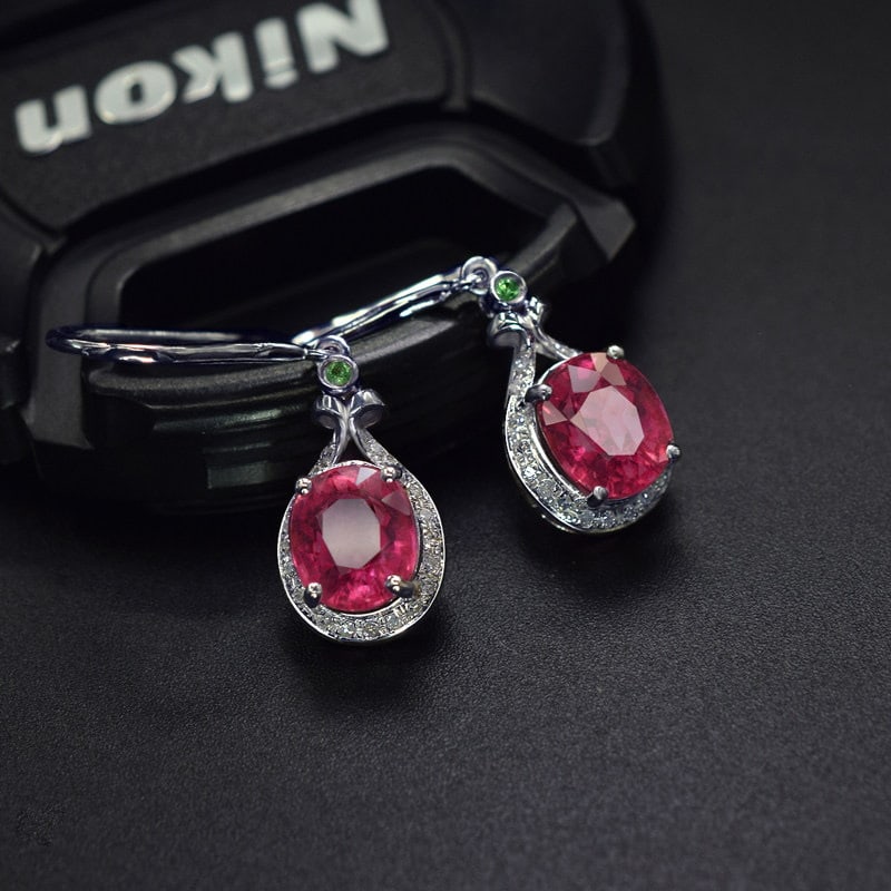 14k Gold 3.48 Ctw Natural Tourmaline & Tsavorite Earrings - 3