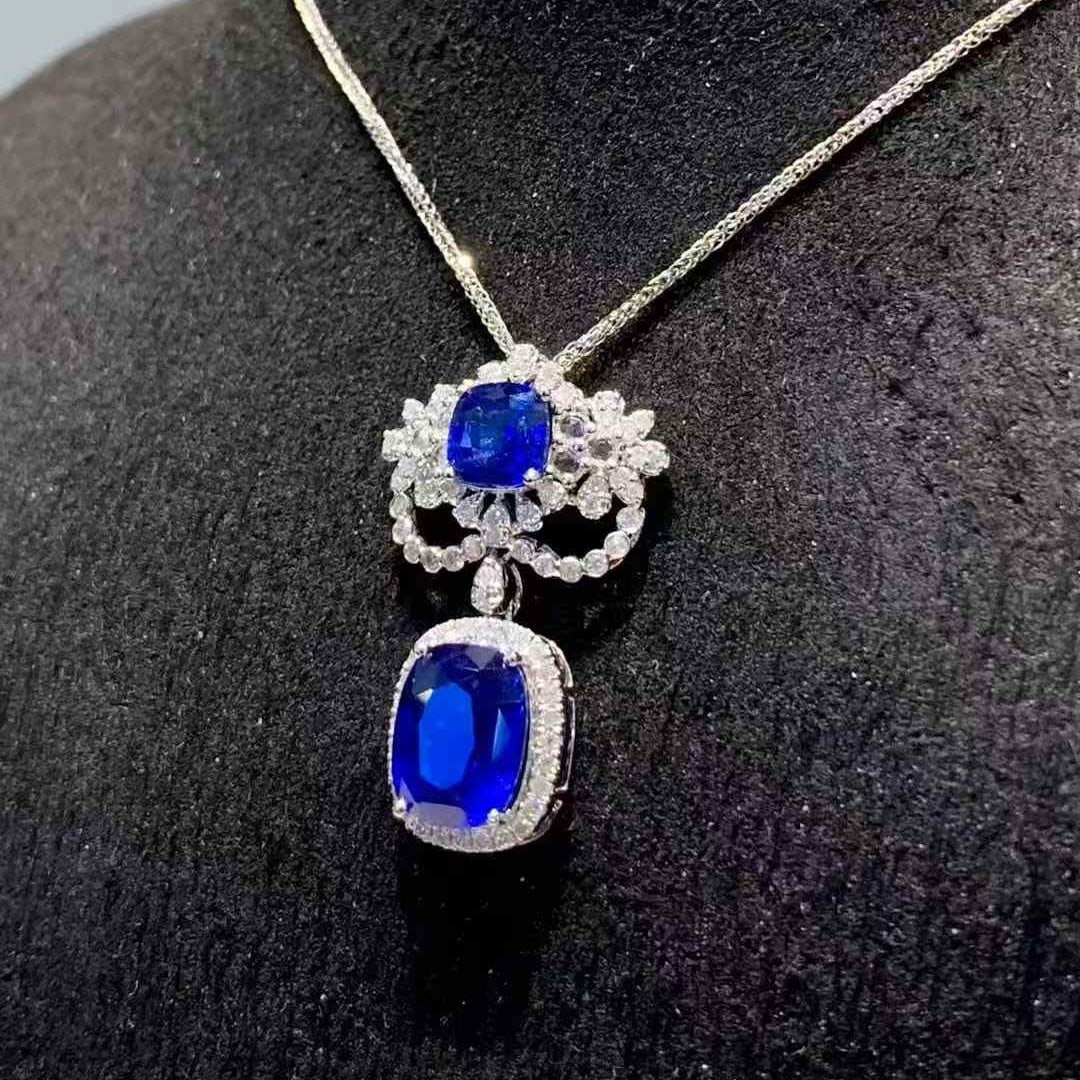 14k Gold 3.7 Ct Natural Sapphire & Diamond Pendant( Without Chain ) - 3