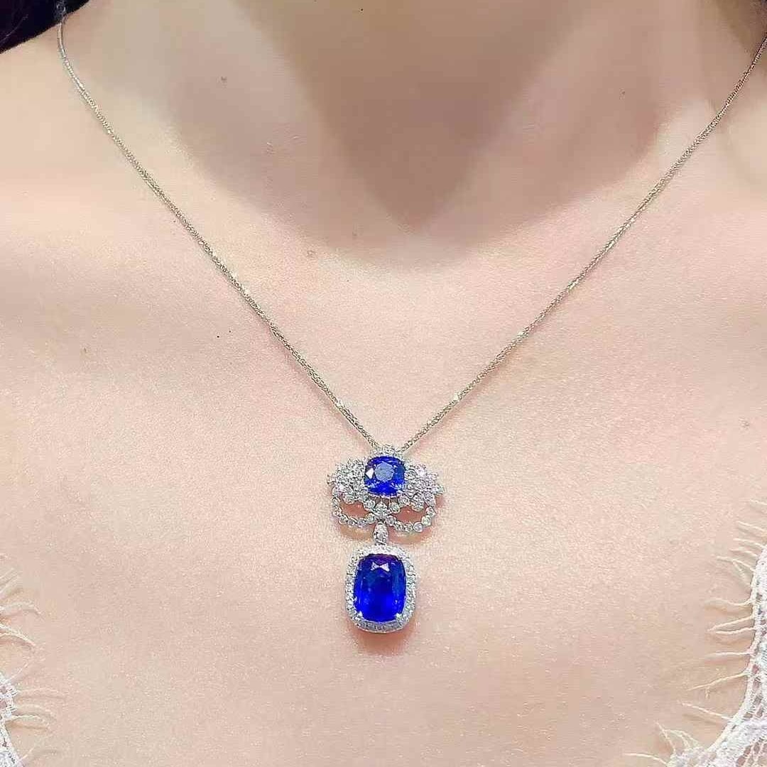 14k Gold 3.7 Ct Natural Sapphire & Diamond Pendant( Without Chain ) - 5