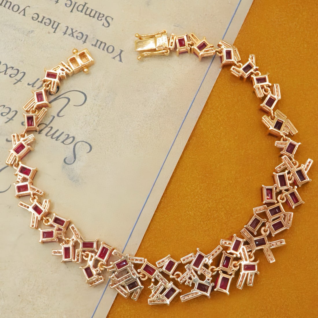 14k Gold 12.47 Ctw Natural Ruby & Diamond Bracelet - 4