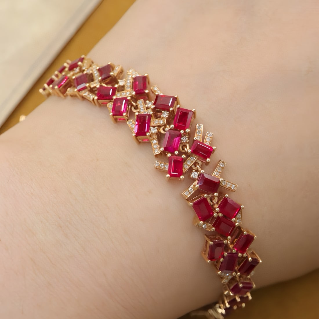 14k Gold 12.47 Ctw Natural Ruby & Diamond Bracelet - 5