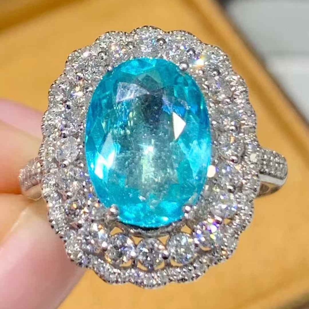 14k Gold 2.95 Ct Natural Paraiba Tourmaline & Diamond Ring - 2