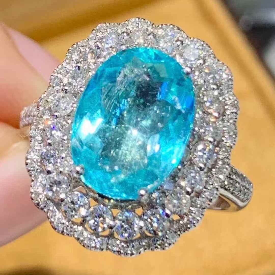 14k Gold 2.95 Ct Natural Paraiba Tourmaline & Diamond Ring - 3