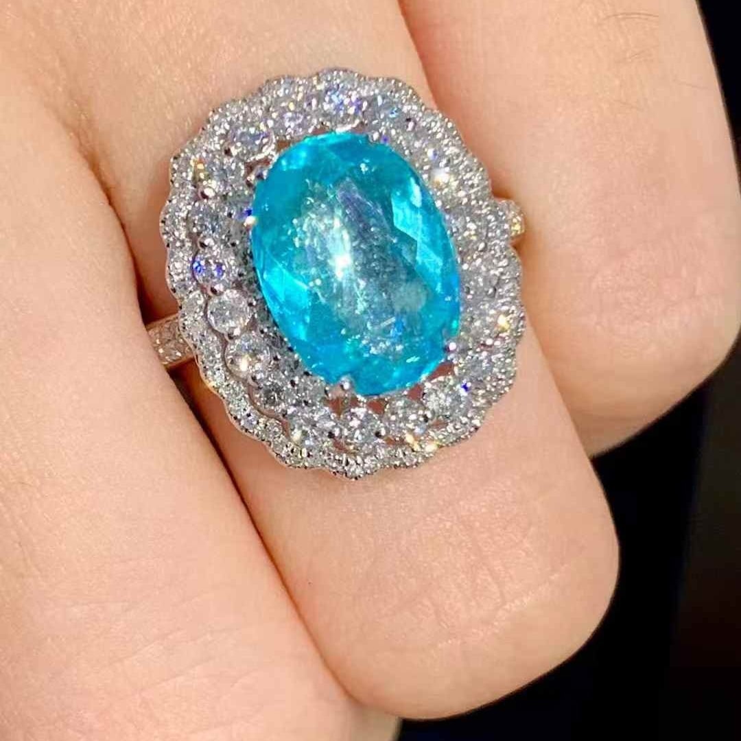 14k Gold 2.95 Ct Natural Paraiba Tourmaline & Diamond Ring - 5