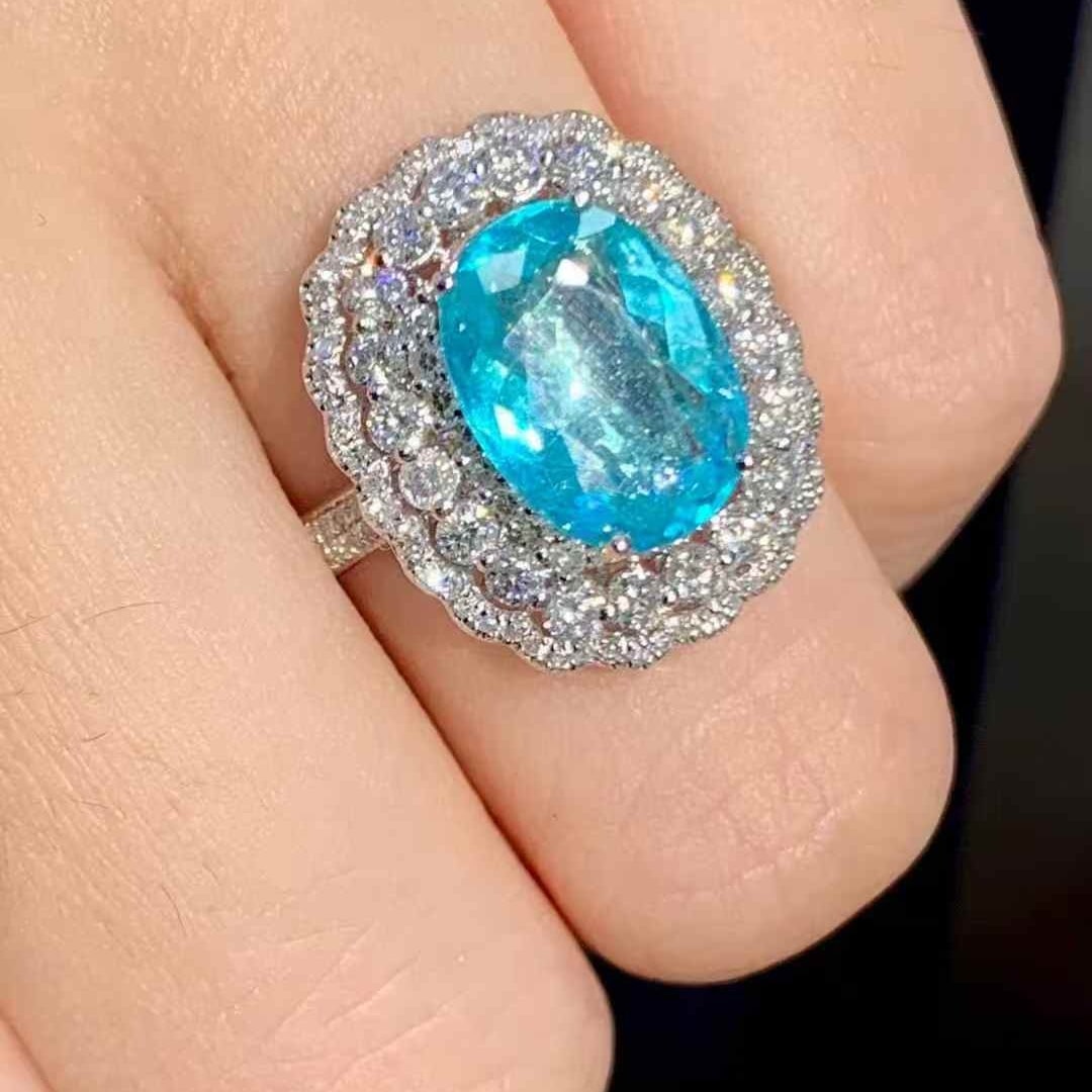 14k Gold 2.95 Ct Natural Paraiba Tourmaline & Diamond Ring - 6