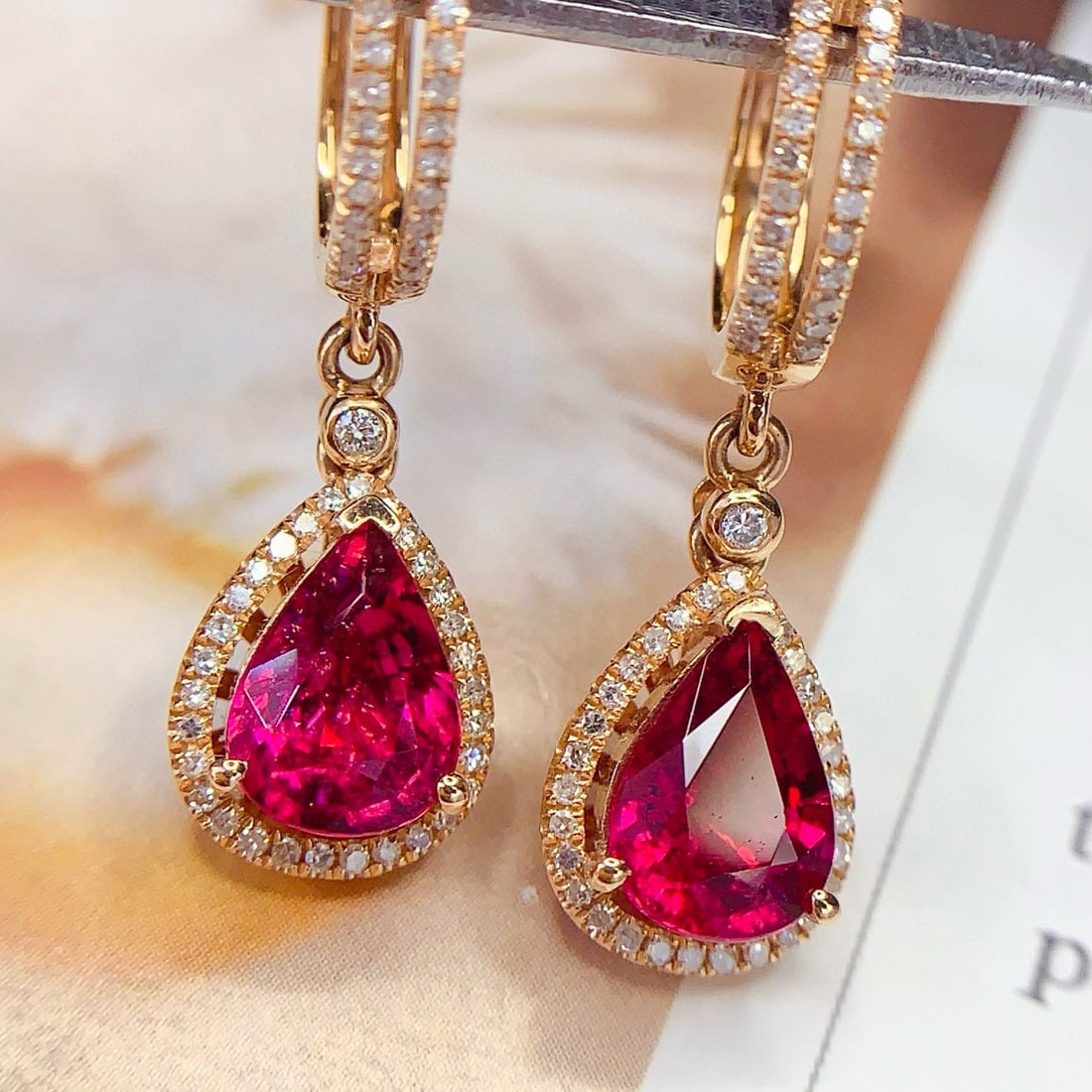 14k Gold 3.5 Ct Natural Tourmaline & Diamond Earrings - 4