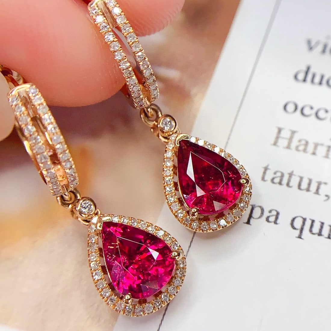 14k Gold 3.5 Ct Natural Tourmaline & Diamond Earrings - 5