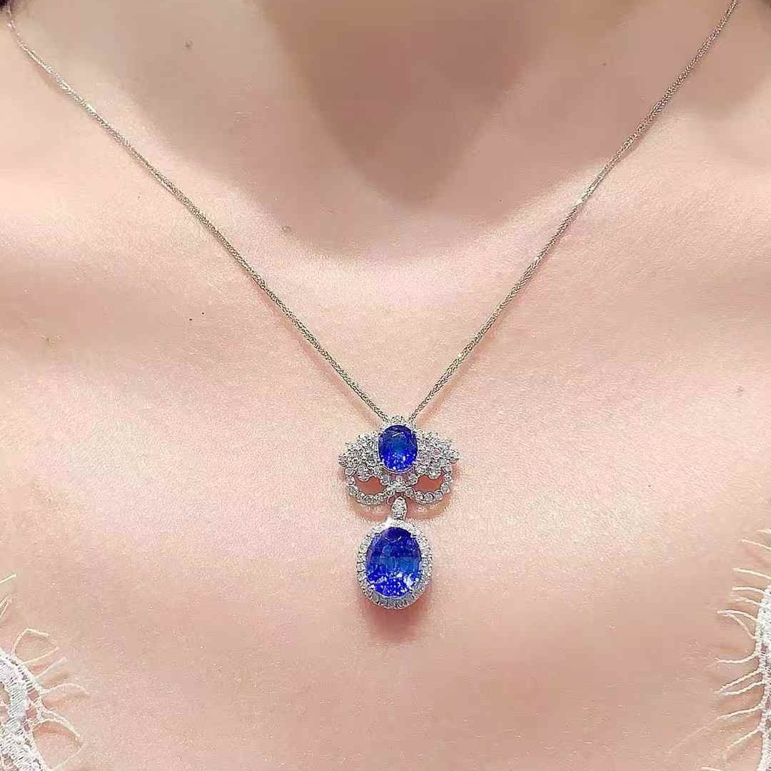 14k Gold 3.35 Ct Natural Sapphire & Diamond Pendant( Without Chain ) - 4