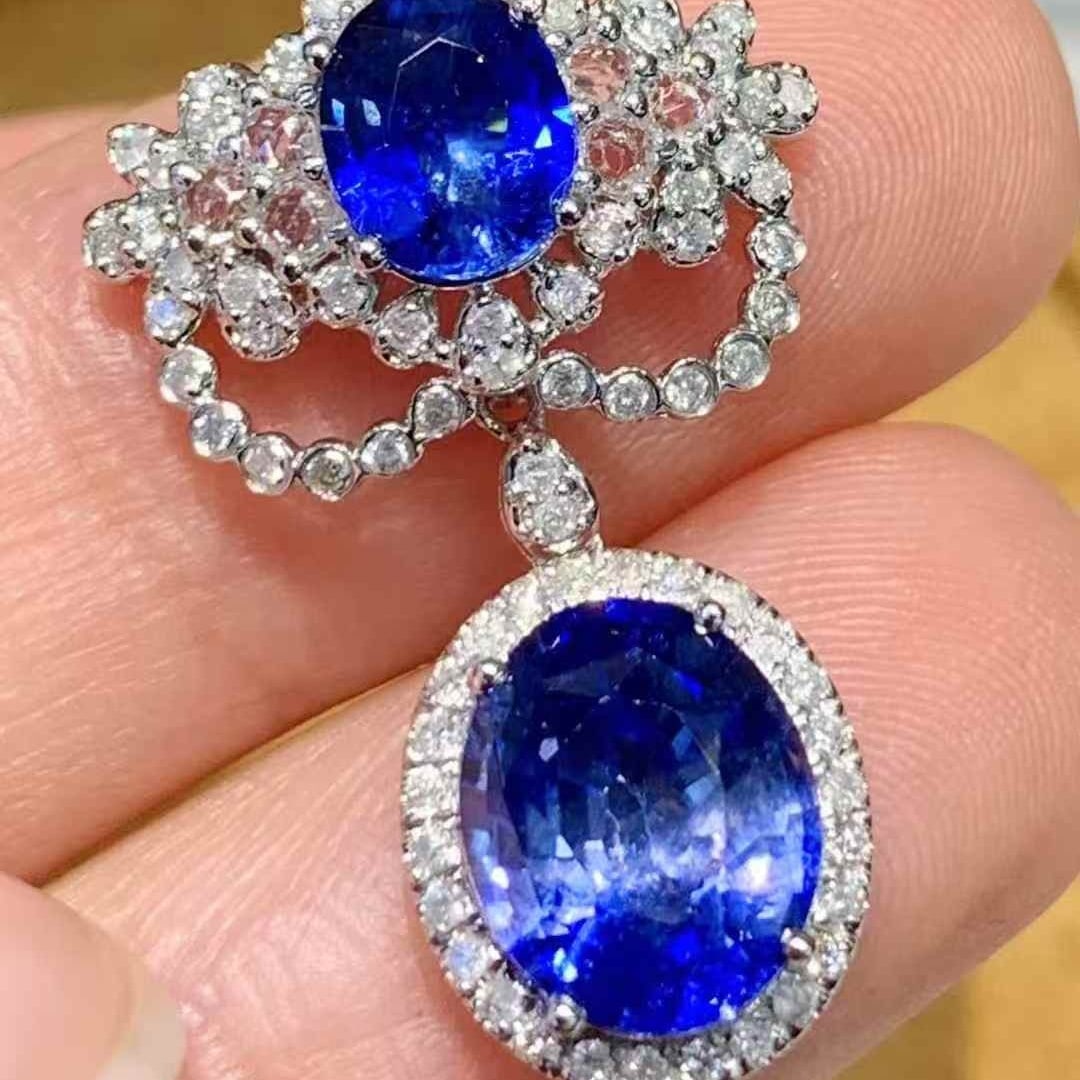 14k Gold 3.35 Ct Natural Sapphire & Diamond Pendant( Without Chain ) - 5