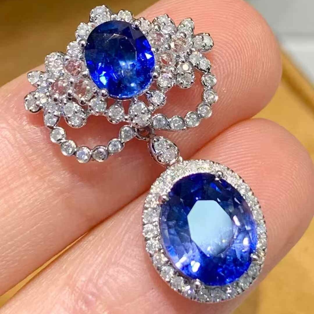 14k Gold 3.35 Ct Natural Sapphire & Diamond Pendant( Without Chain ) - 6