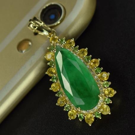 14k Gold 3.48 Ctw Natural Emerald & Sapphire Pendant( Without Chain ) - 5