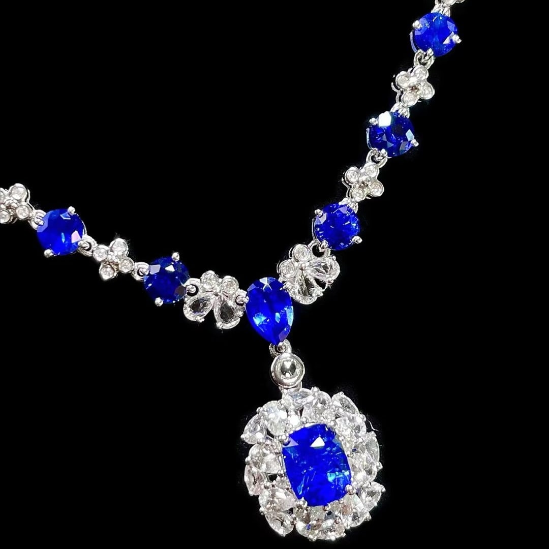 14k Gold 3.94 Ctw Natural Sapphire & Sapphire Necklace - 3