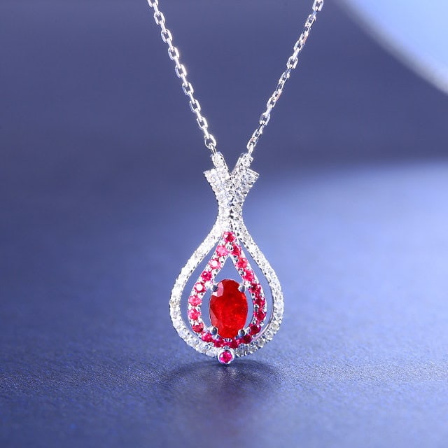 14k Gold 0.52 Ctw Natural Ruby & Ruby Necklace: Ref:231109067 // gold content:14k gold // main gemstone:ruby // shape:oval // carat weight:0. 4ct // color:red // treatment:natural // // adjacent gemstone 2 : ruby // shape:round // carat weight:0. 1