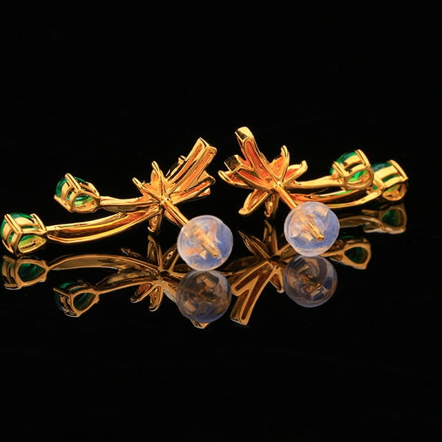 14k Gold 1.07 Ctw Vivid Green Natural Emerald & Diamond Earrings - 3