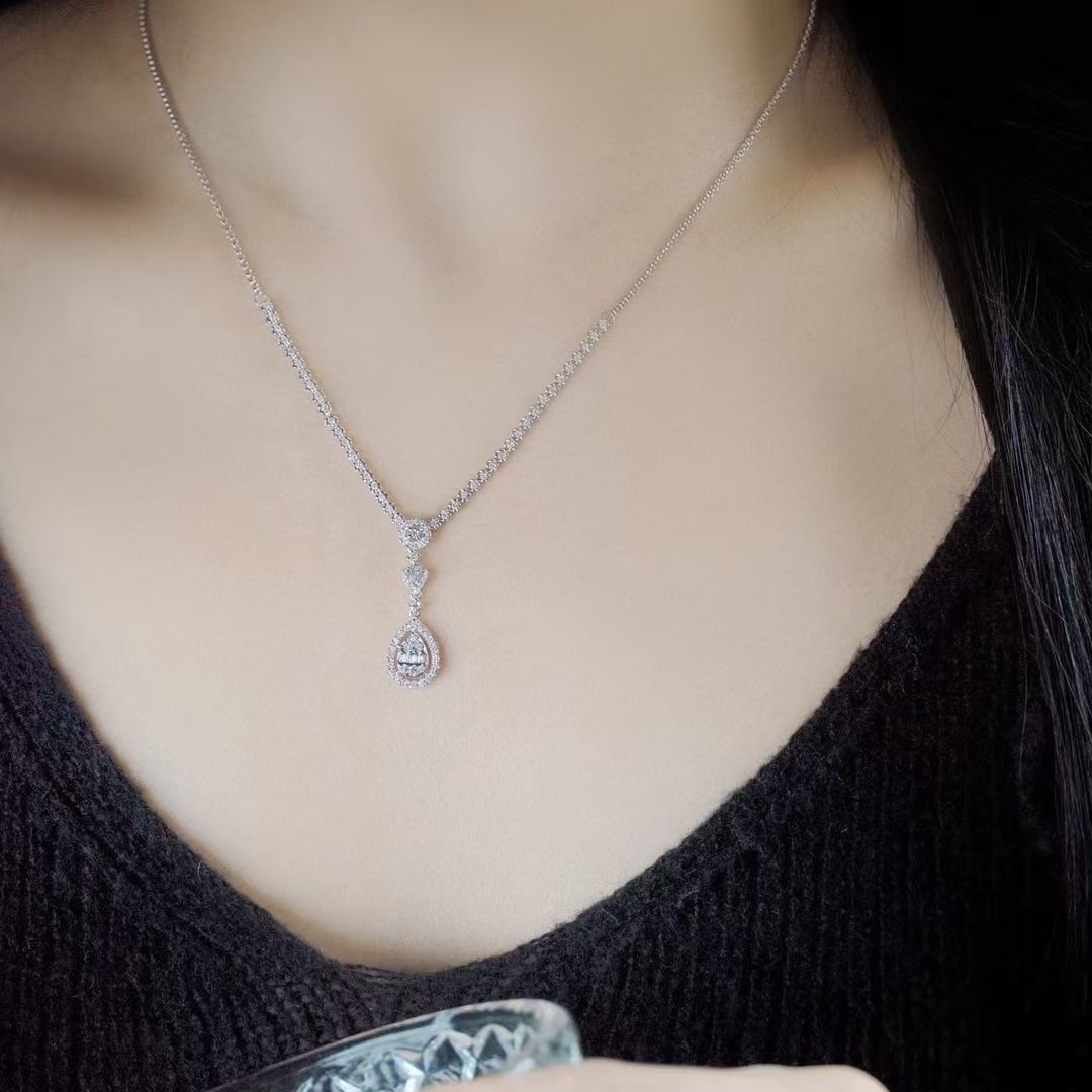 14k Gold 1.08 Ct Natural H Diamond Necklace - 5