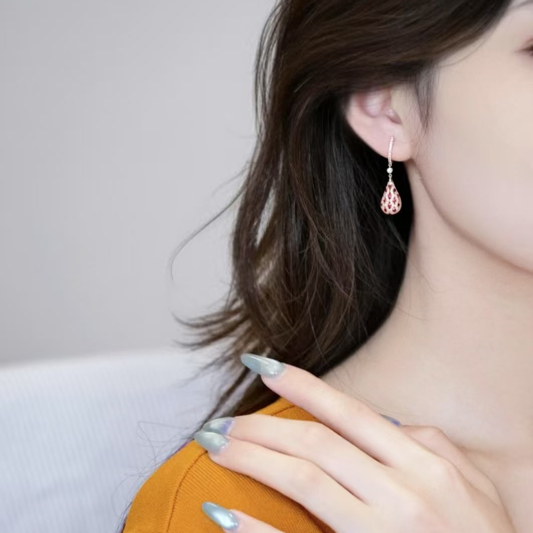 14k Gold 1.5 Ctw Natural Ruby & Diamond Earrings - 6