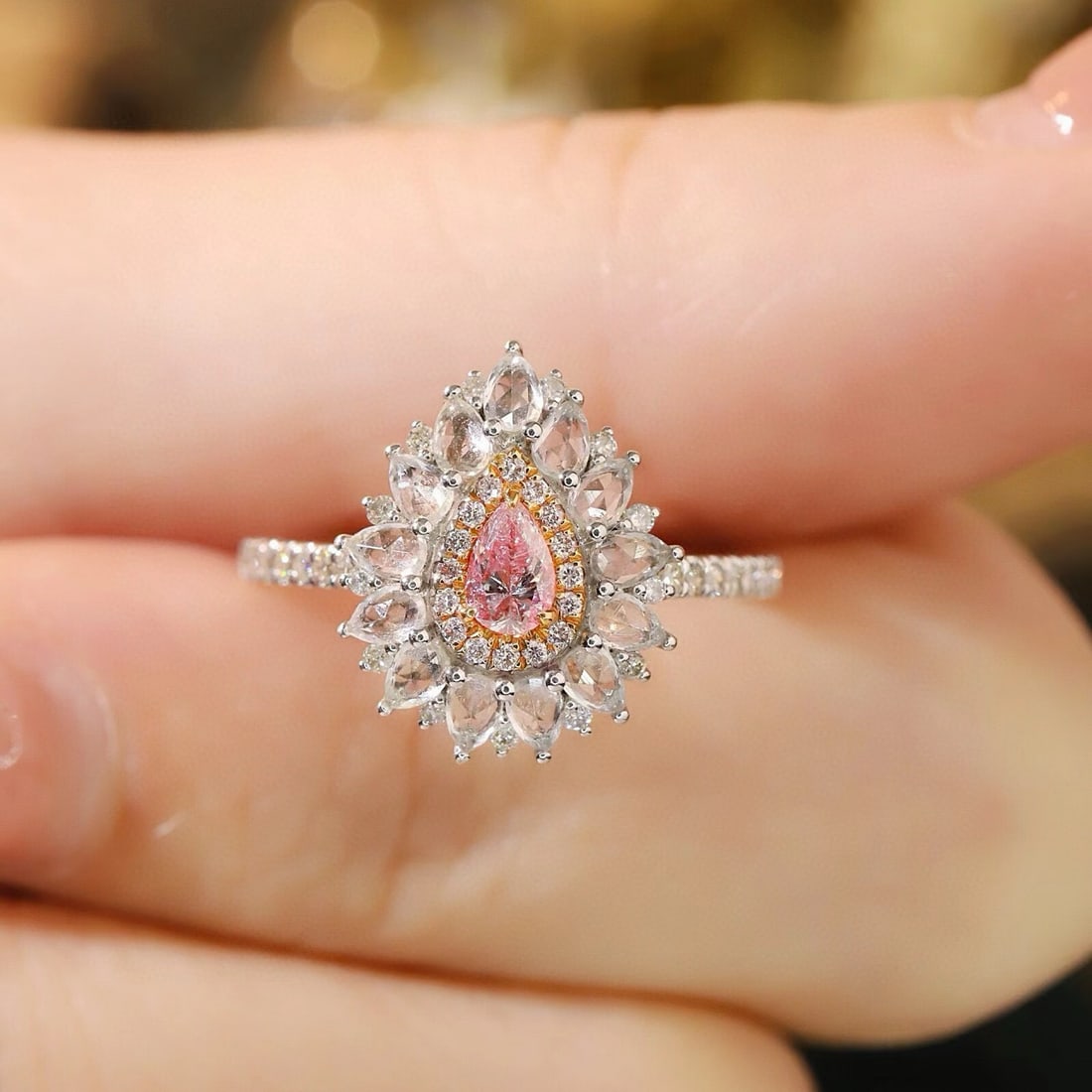 14k Gold 0.45 Ctw Natural Pink Diamond & Diamond Ring - 4