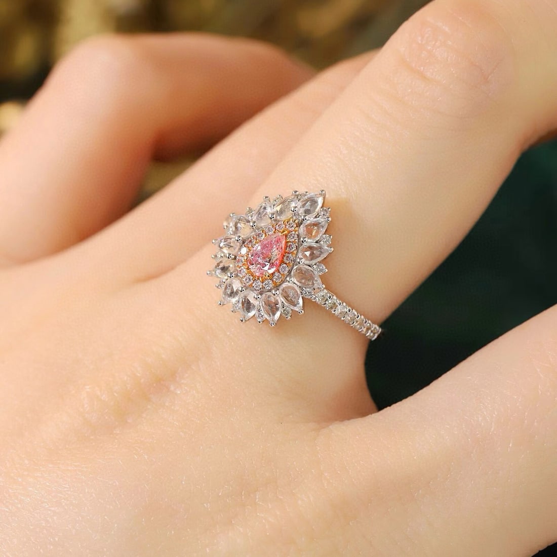 14k Gold 0.45 Ctw Natural Pink Diamond & Diamond Ring - 7