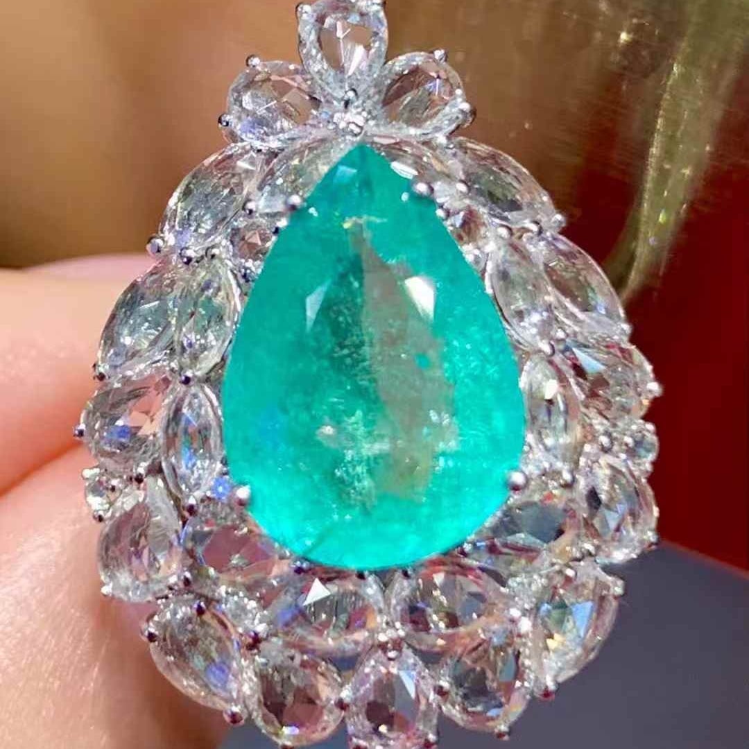 14k Gold 6.3 Ct Natural Paraiba Tourmaline & Sapphire & Diamond Ring - 2